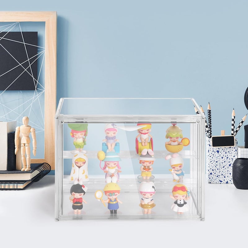 Cutora Clear Acrylic Display Case, 3 Tier Acrylic Blind Box for Figures, Dustproof Storage Organizer with Magnetic Door for Action Figures, Stackable Collectibiles Showcase for Doll Toy Car Model - Image 3